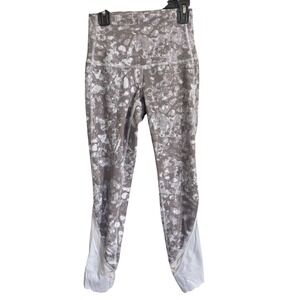 Lululemon High Rise Mesh Panel Leggings Grey White Print Scalloped Hem Size 2
